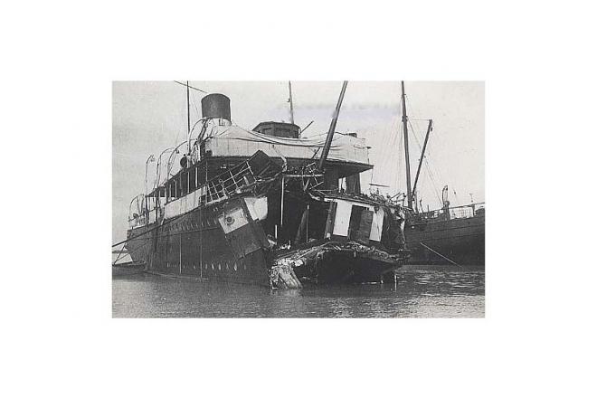 HMS Sussex after been torpedoed 