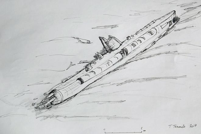 Sketch of the wreck of the UB-29